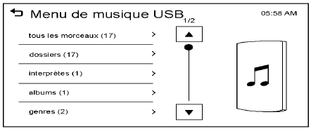 Utilisation du menu de musique USB