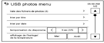 Utilisation du menu de photos USB