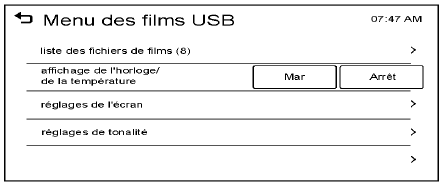 Utilisation du menu des films USB