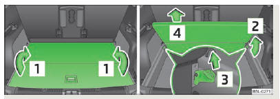 Fig. 60 Coffre à bagages : Rabattre/Extraire le plancher de chargement variable