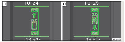 Fig. 103 Ecran d'informations : instruction d'enclenchement de la marche avant   ou de la marche arrière  