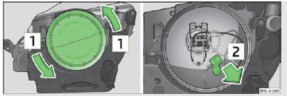 Fig. 170 Retrait du recouvrement en caoutchouc/démontage de la douille du feu de position (phares halogène)