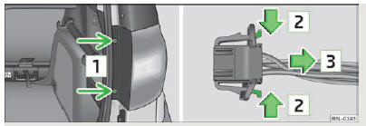 Fig. 173 Démontage du bloc optique arrière/débranchement du connecteur