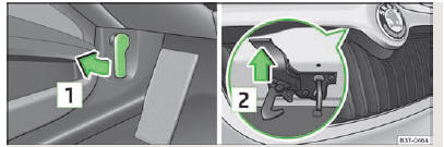 Fig. 141 Levier de déverrouillage pour le capot moteur/la grille de calandre : levier de déverrouillage